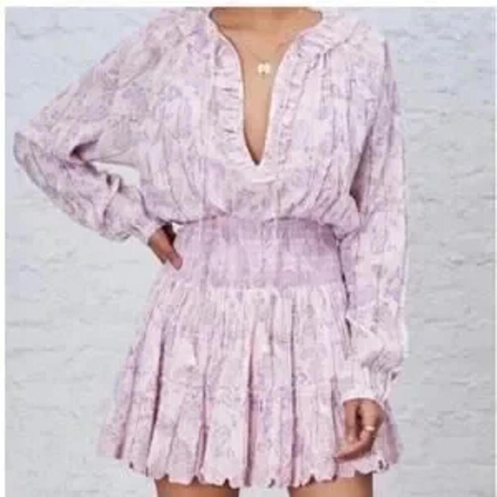 House of Harlow 1960 Paisley Smocked Ruffled Dress Boho M